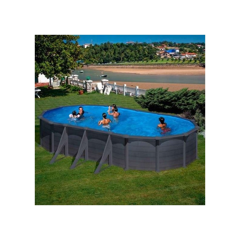 Piscina elevada GRANADA grafito 610 x 375 x 132 cm Gre. KITPROV618GF
