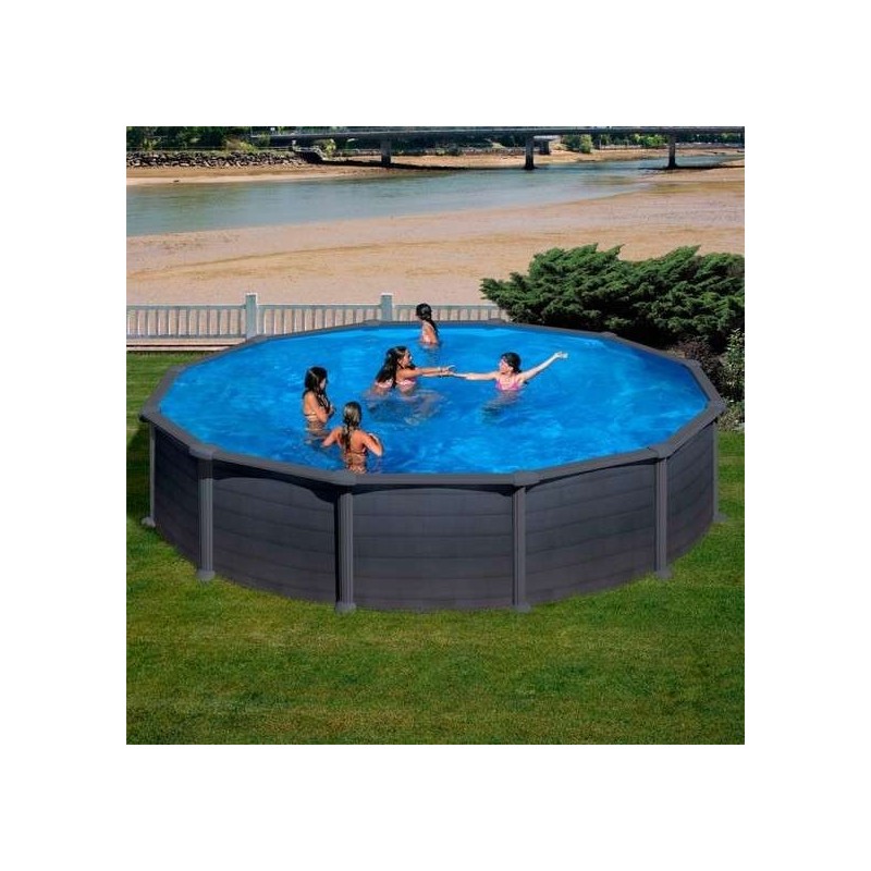 Piscina elevada GRANADA aspecto grafito Ø 460 x 132 cm Gre. KITPR458GF
