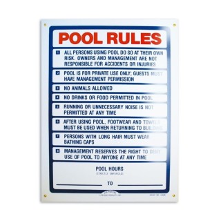 Cartel seguridad inglés POOL RULES. 100709