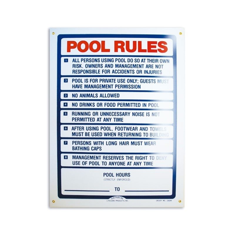 Cartel seguridad inglés POOL RULES. 100709
