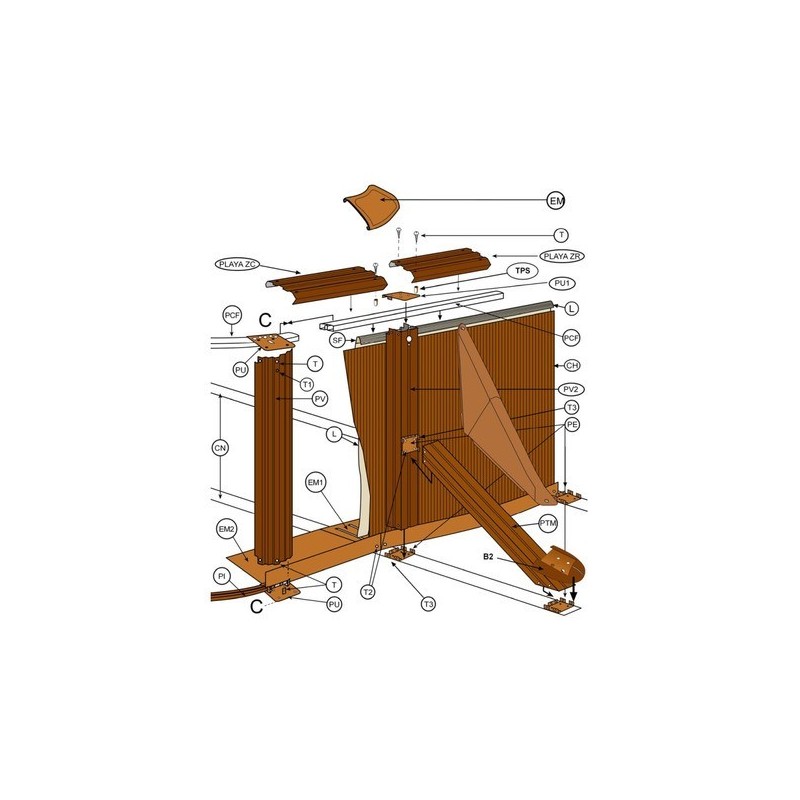 Kit 4 playas 0,54 piscina D.500 imitación madera Gre. PLYW15040540